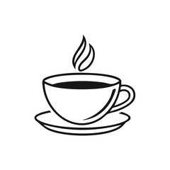 Obraz premium Simple Line Art Illustration of a Hot Coffee Cup with Steam on a Saucer