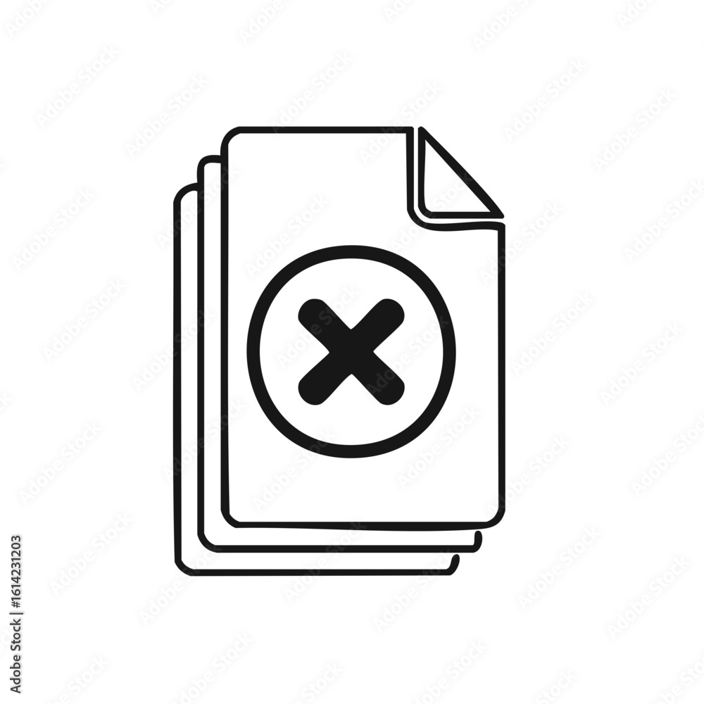 Poster vector graphic of documents with a red cross symbol indicating cancellation or rejection