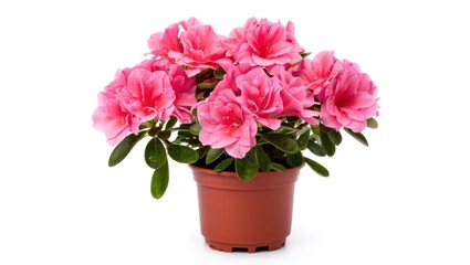 Vibrant pink azalea plant blooming beautifully in a pot