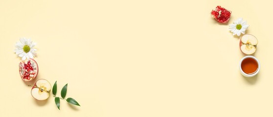 Composition for Rosh Hashanah (Jewish New Year) on beige background