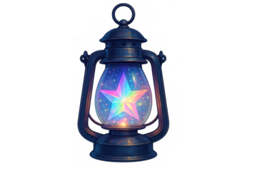 Magical lantern glowing with luminous star, casting ethereal light on transparent surface, embodying mystical imagination