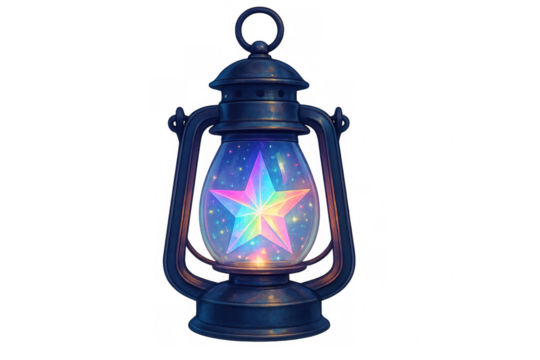Magical lantern glowing with luminous star, casting ethereal light on transparent surface, embodying mystical imagination