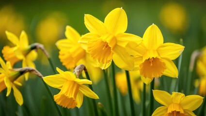 Vibrant yellow daffodils blooming in a sunlit spring garden