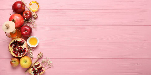 Composition for Rosh hashanah (Jewish New Year) celebration on color wooden background