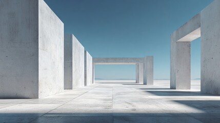 3d render of abstract modern concrete architecture with empty cement floor, minimal exterior, car presentation background. High quality