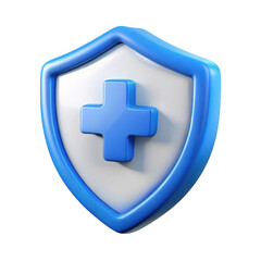 Obraz premium Blue shield with medical cross isolated on transparent background