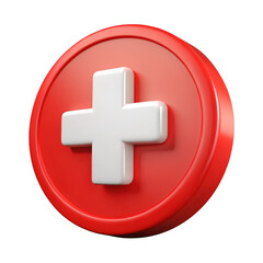 Obraz premium Red circle with white medical cross isolated on transparent background