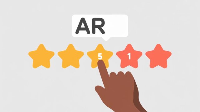 AR shopping rating review star feedback digital experience with hand selecting five stars for customer satisfaction and online feedback