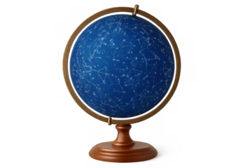 Detailed celestial globe revealing constellation patterns, stellar mapping, astronomical research tool with transparent background, ideal for learning