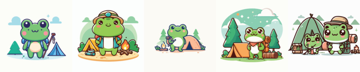 collection of cute frog vectors camping