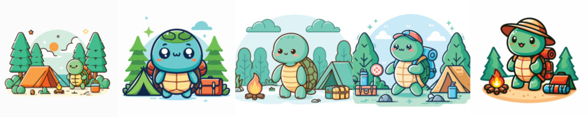 collection of cute turtle vectors camping
