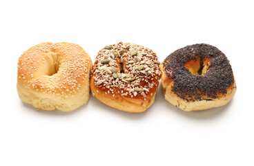 Tasty bagels isolated on white background