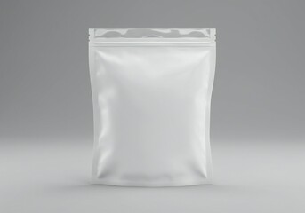 A glossy white pouch centered on a soft grey background, showcasing a stylish, minimalistic design with reflections enhancing its texture.