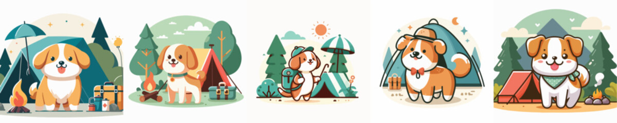 collection of cute dog vectors camping