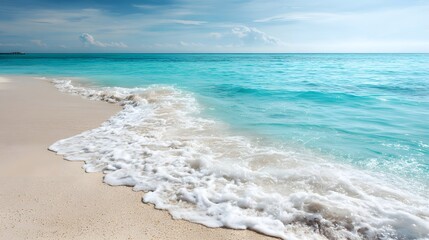 Turquoise ocean waves gently lapping on a pristine beach.