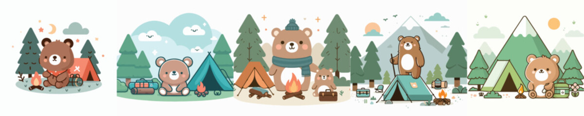 collection of cute bear vectors camping