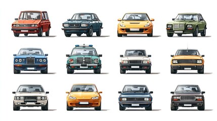 Fototapeta premium Car Icons Collection – Vector Illustration in Flat Style