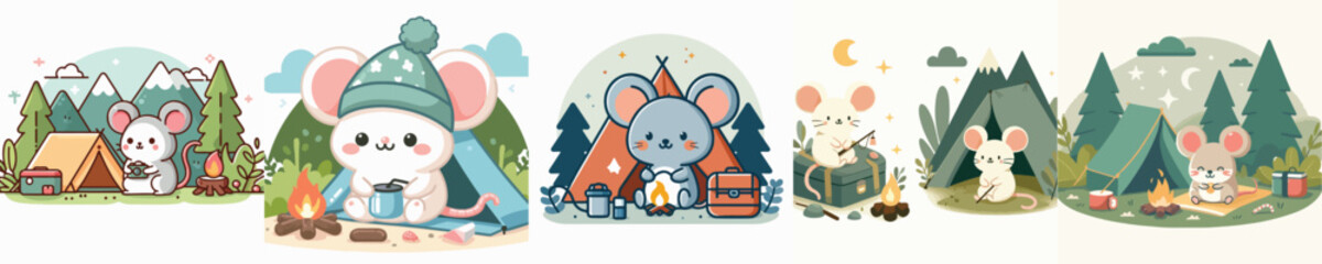 collection of cute rat vectors camping