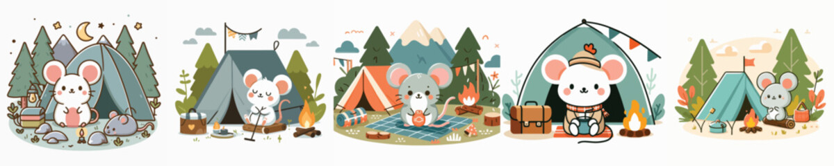 collection of cute rat vectors camping