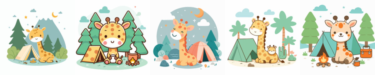 collection of cute giraffe vectors camping