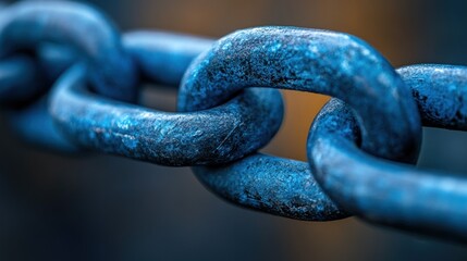 a close-up shot displaying the interwoven links of a weathered blue metal chain offering a symbolic representation of connections strength and durability with detailed textures and visual appeal