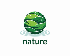 A logo depicting a green earth design crafted from leaves symbolizes environmental consciousness and sustainability, suitable for eco-friendly brands and initiatives.