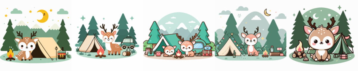 cute deer camping vector collection