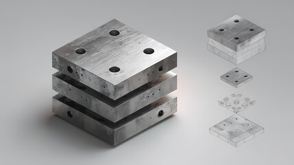 Aluminum stack with visible screw anchors and brushed textures