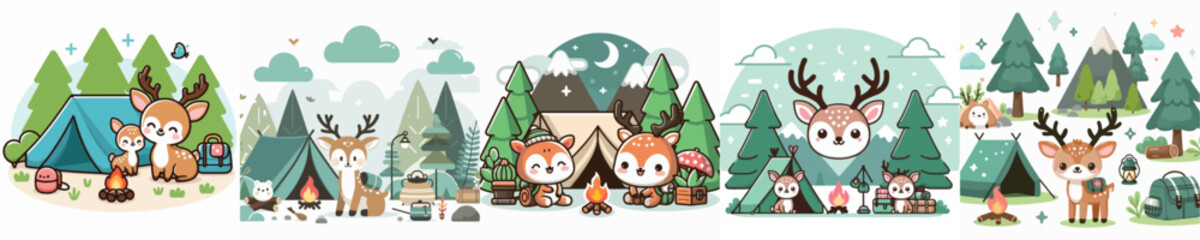 Obraz premium cute deer camping vector collection