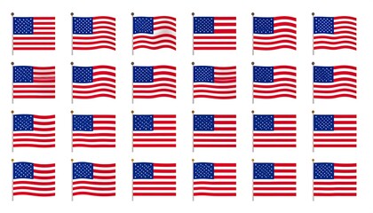 Multiple American flags waving