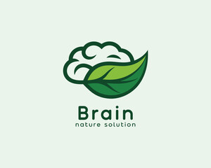 This logo creatively combines a brain and leaf, representing a harmonious blend of nature and intellect for a solution-based wellness brand.
