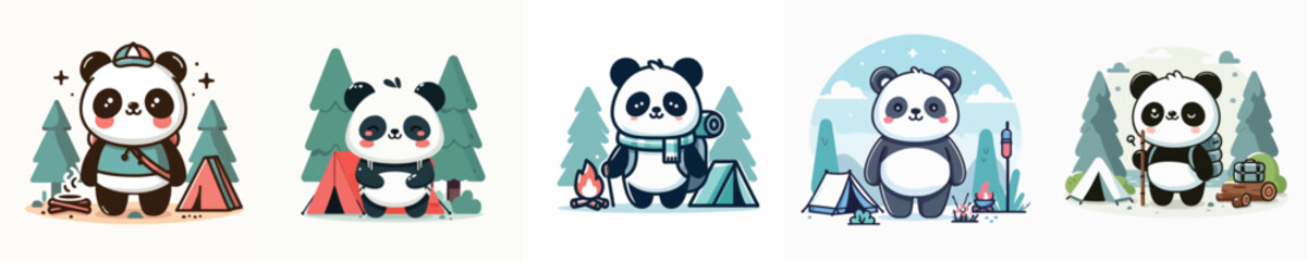 cute panda camping vector collection