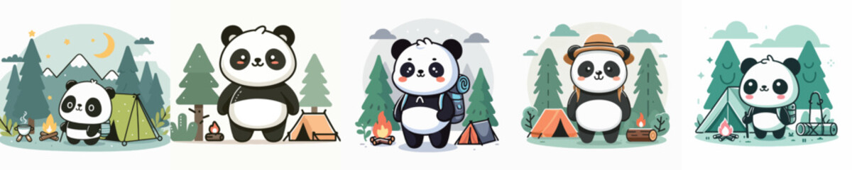 cute panda camping vector collection
