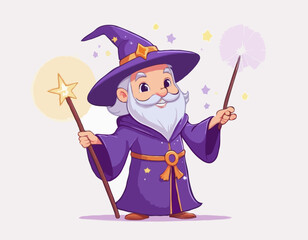 Cartoon Wizard Casting a Magic Spell – Cute Fantasy Character