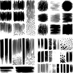 Brush line set. Vector paint strokes. Vintage brushstrokes collection. Abstract black ink grungy lines, borders, emphasis underlines. EPS 10 version.