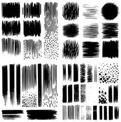 Brush line set. Vector paint strokes. Vintage brushstrokes collection. Abstract black ink grungy lines, borders, emphasis underlines. JPEG version.
