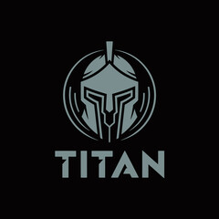 A sleek and powerful logo design featuring a titan warrior helmet, representing strength and determination, suitable for sports, gaming, and branding.