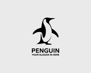 This minimalist logo features a sleek penguin silhouette, capturing fun and professionalism, suitable for various branding needs from environmental initiatives to playful businesses.