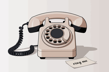 A nostalgic rotary phone beside a note reminding to 'ring me,' evoking feelings of communication, simplicity, and the importance of personal connections in life.