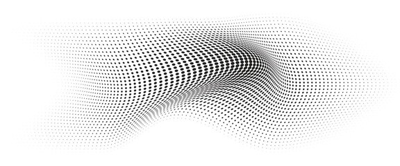 Flowing Wave Dot Halftone Pattern: Curve Gradient Shape on Transparent Background. Suitable for AI, Tech, Network, Digital, Science, and Technology Themes.