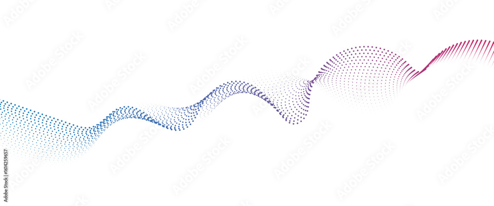 Poster flowing dot wave halftone gradient pattern on transparent background