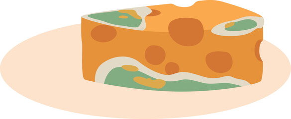 Spoiled cheese on plate vector illustration