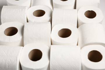 Many rolls of toilet paper, closeup