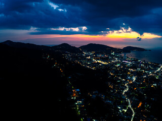 Drone view colorful clouds sunrise sky over mountains Landscape nature view