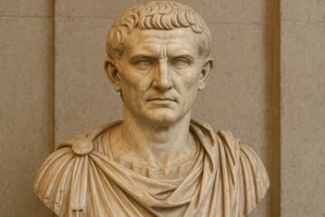 Naklejka premium Classical marble sculpture bust of elegant Roman noblewoman with intricate hairstyle details