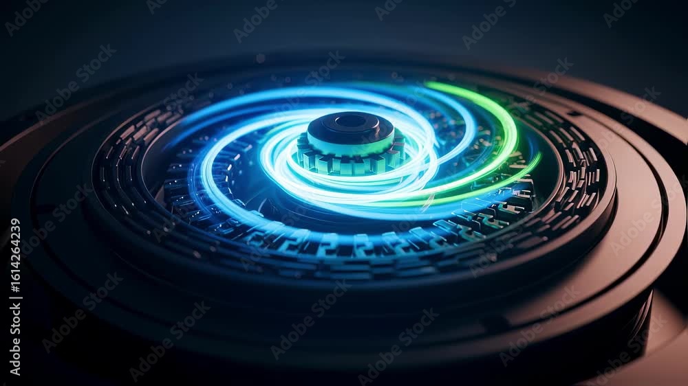 Aufkleber highspeed capture of circular machinery component with glowing light effects.