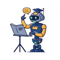 Friendly Robot Student Reading a Book