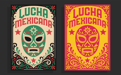 Lucha Mexicana Mexican Wresting translation Poster Luchador Mask, Stars, and Folk Ornaments Mexico Wrestling Cultural Artwork style