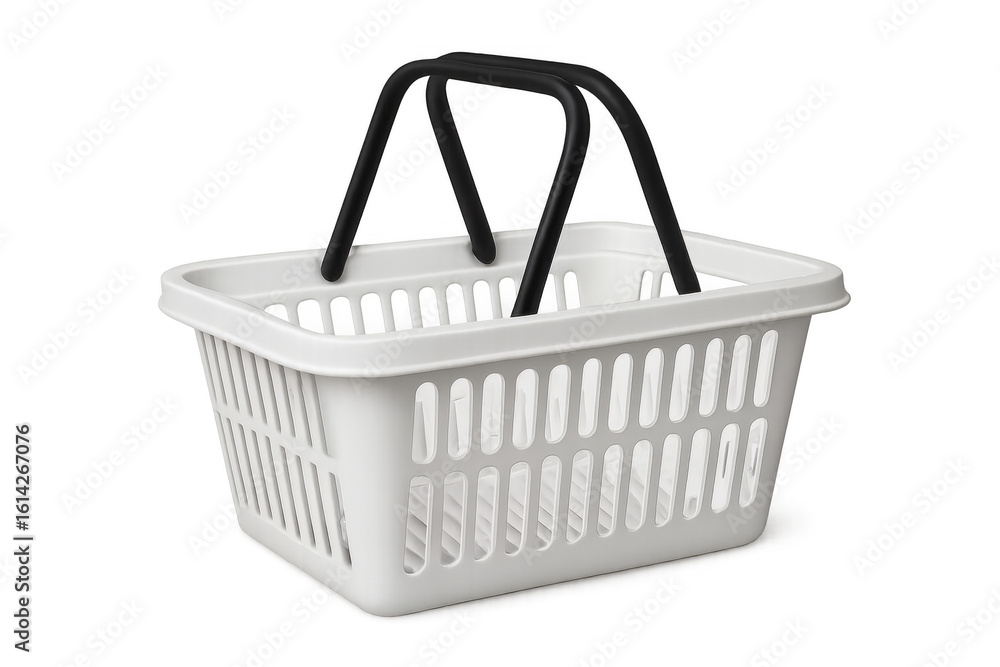 Poster white empty shopping basket with black handle isolated on transparent background, perfect for e-comm
