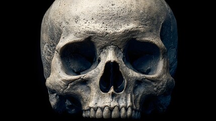 Skull with Dark Background in Dramatic Lighting for Medical or Artistic Use